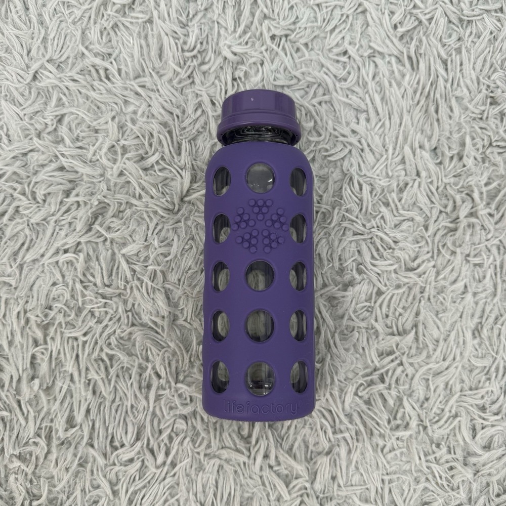 Lifefactory 22oz Purple Glass Water Bottle Silicone Sleeve Made In France